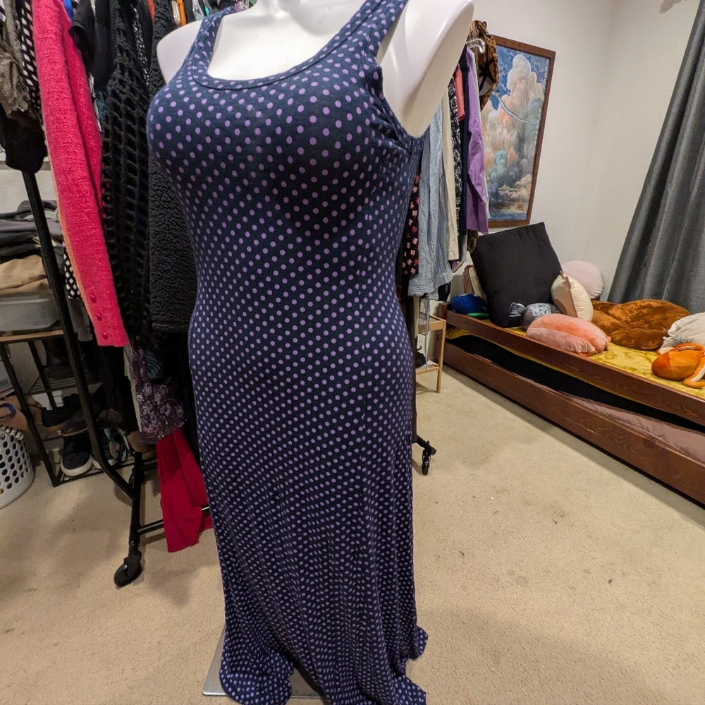 Soft Surroundings Navy and Purple Polka Dot Maxi Dress - M